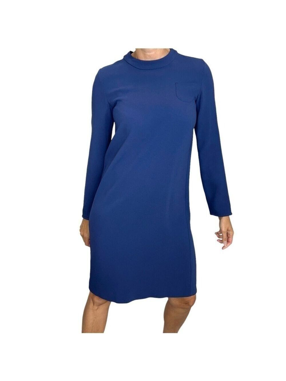 S Max Mara blue long sleeve mock neck shirt shift dress 6